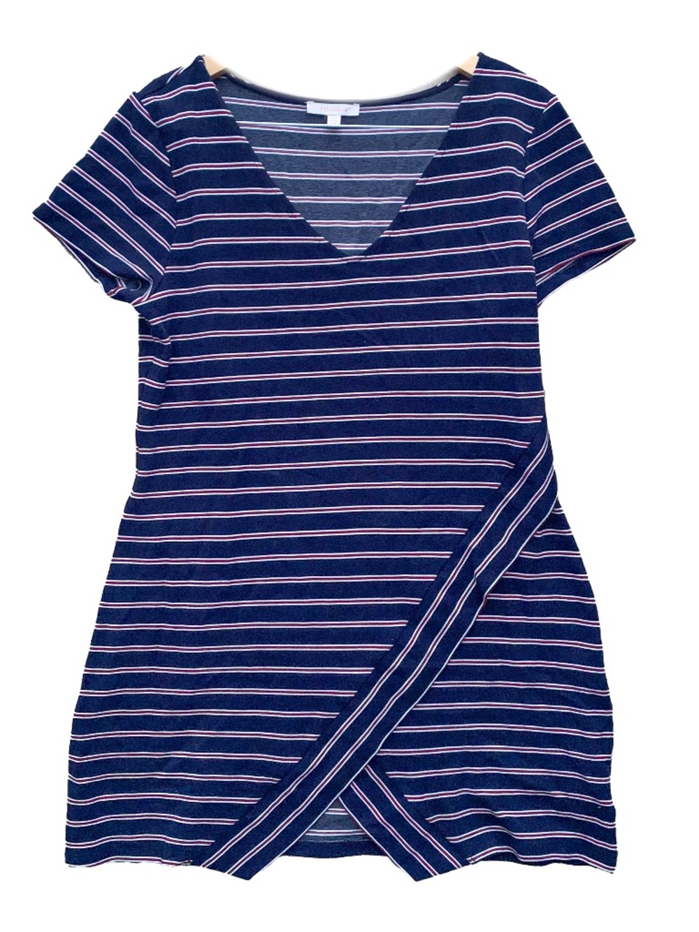 Skies Are Blue Large Petite V Neck Short Sleeve Striped Nautical Coastal Dress